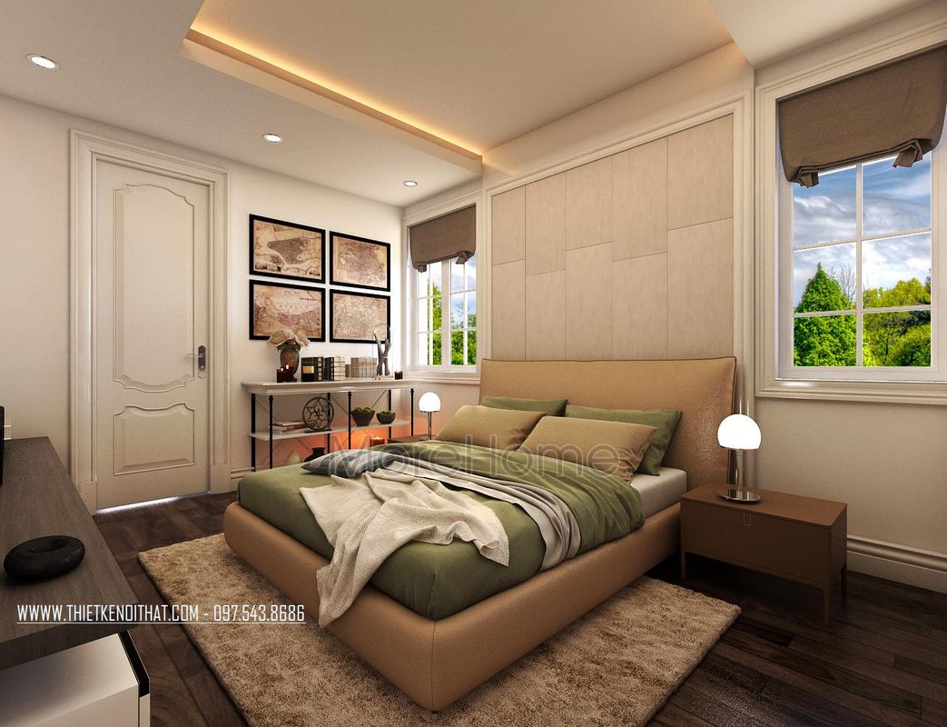 Thiết kế nội thất phòng ngủ biệt thự Vinhomes Riverside Long Biên Hà Nội